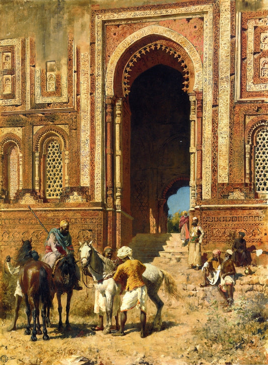 Indian Horsemen at the Gateway of Alah-ou-din, Old Delhi, vintage artwork by Edwin Lord Weeks, 12x8" (A4) Poster