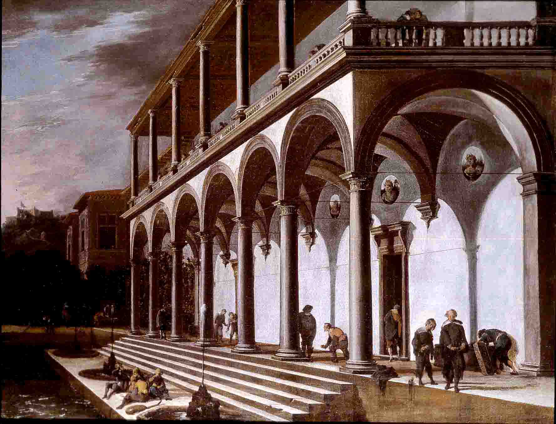 A View of the Villa Poggioreale, Naples, vintage artwork by Viviano Codazzi, 12x8" (A4) Poster
