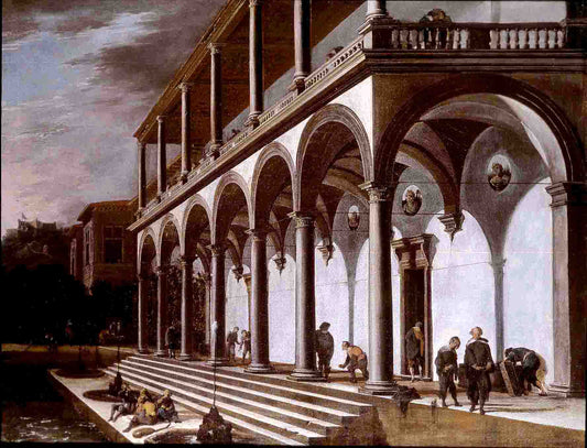 A View of the Villa Poggioreale, Naples, vintage artwork by Viviano Codazzi, 12x8" (A4) Poster