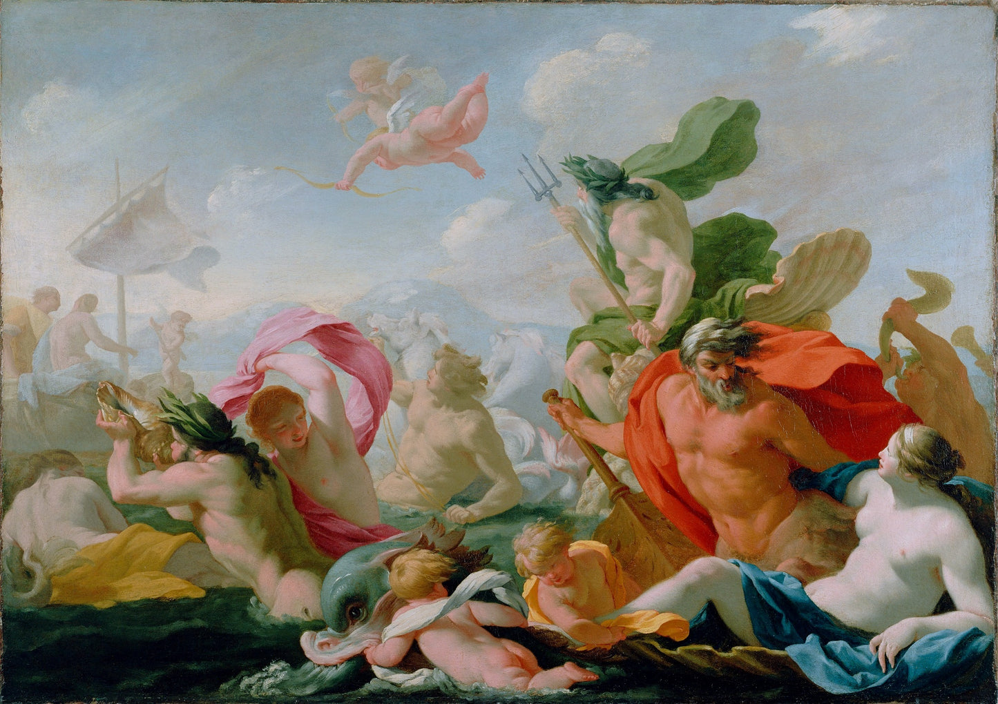 Marine Gods Paying Homage to Love, vintage artwork by Eustache Le Sueur, 12x8" (A4) Poster