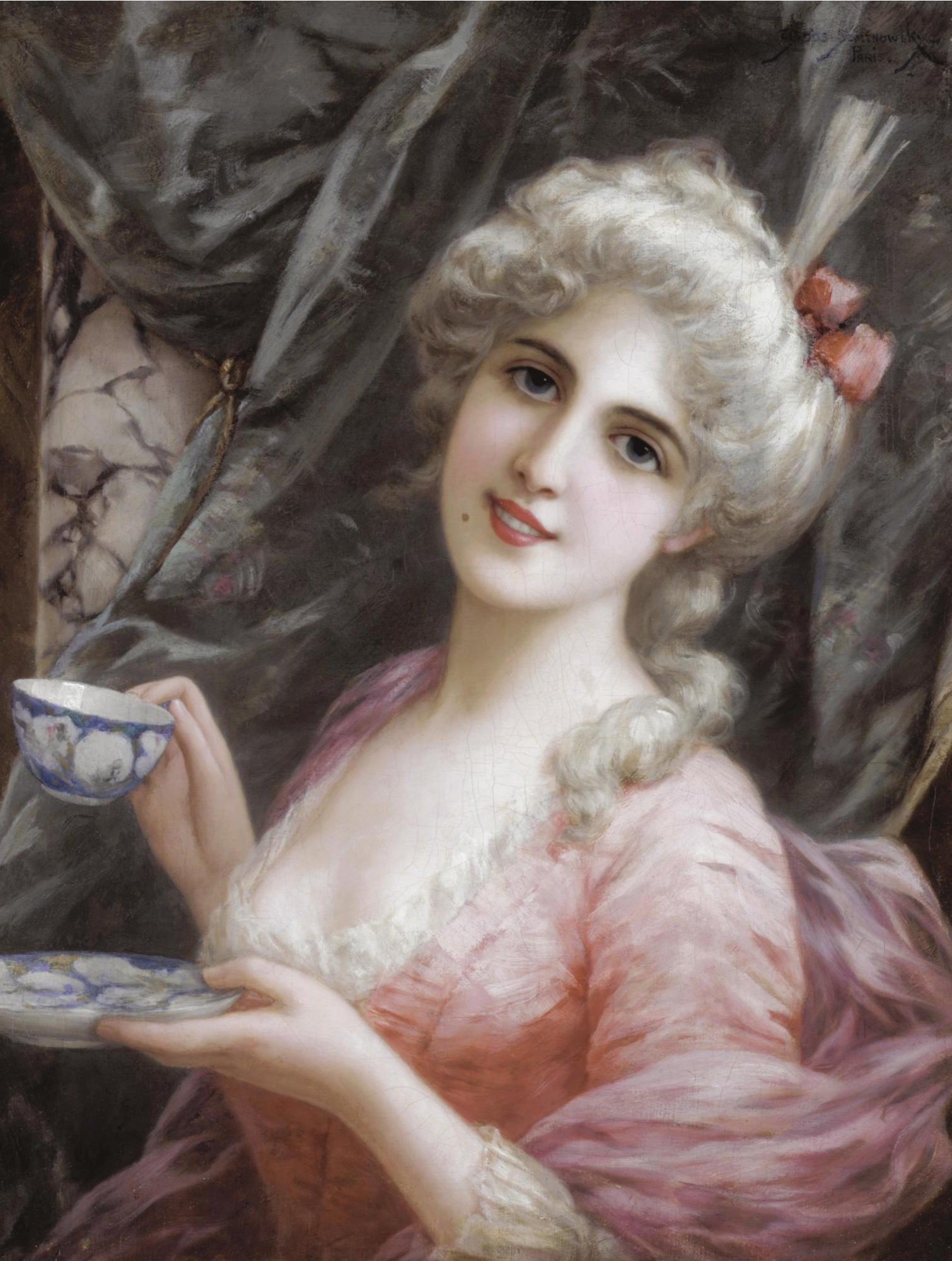 Tea-Time, vintage artwork by Emile Eisman-Semenowsky, 12x8" (A4) Poster