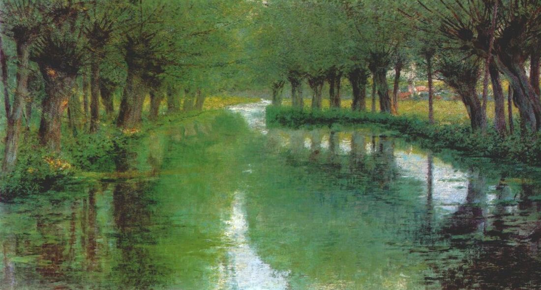 The River Epte, Giverny, vintage artwork by John Leslie Breck, 12x8" (A4) Poster