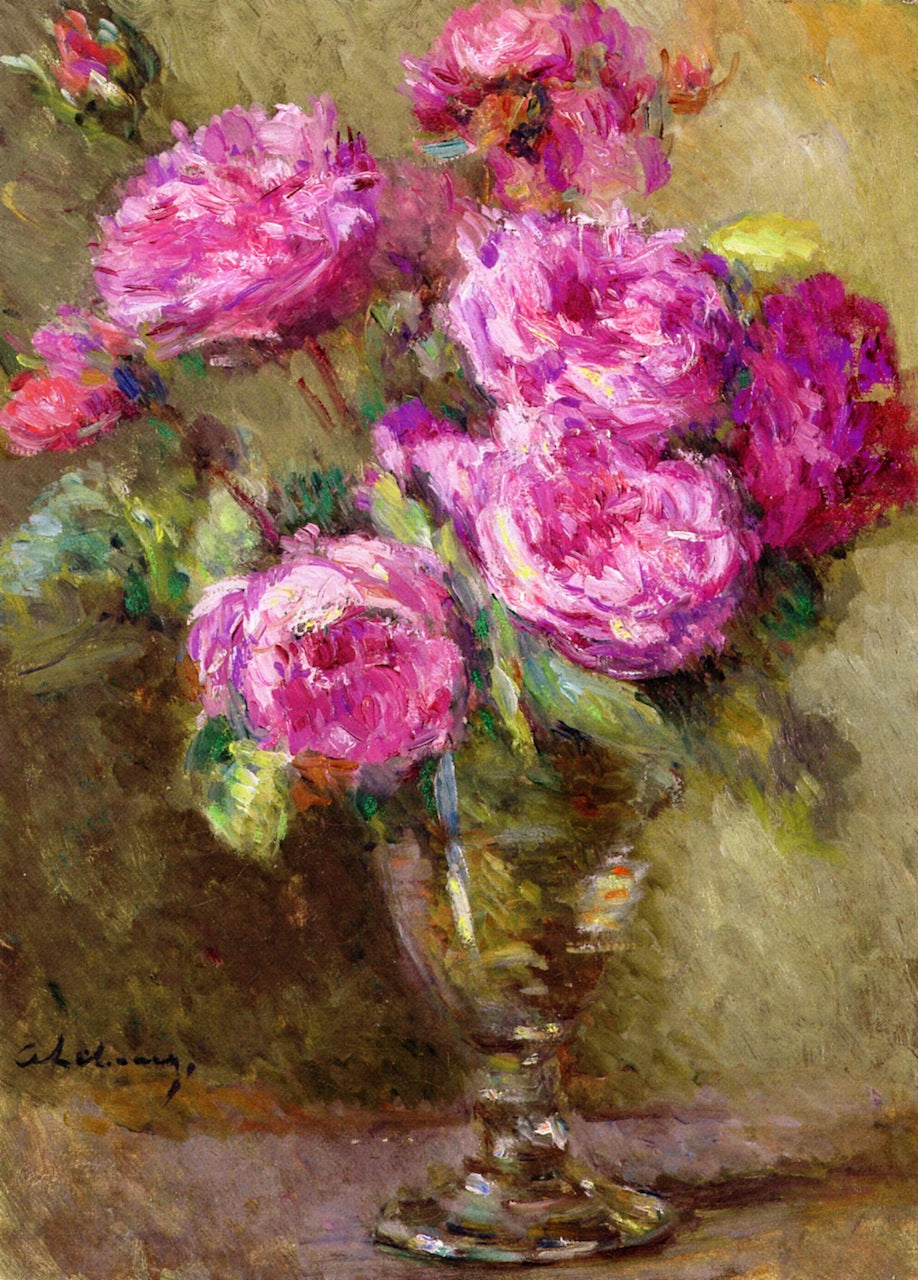 Bouquet of Roses in a Footed Glass, vintage artwork by Albert Lebourg, 12x8" (A4) Poster