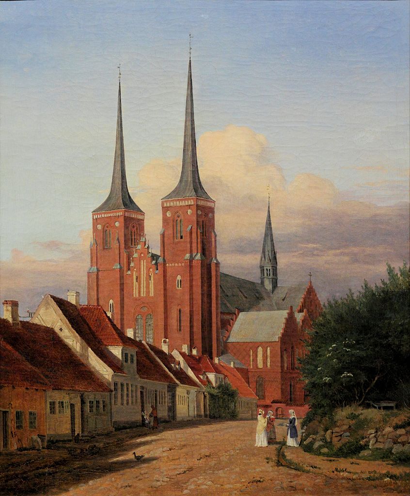 Roskilde Cathedral, vintage artwork by Jorgen Roed, A3 (16x12") Poster Print