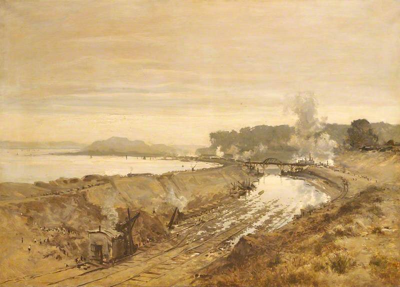 Modello of 'The Excavation of the Manchester Ship Canal', vintage artwork by Benjamin Williams Leader, 12x8" (A4) Poster