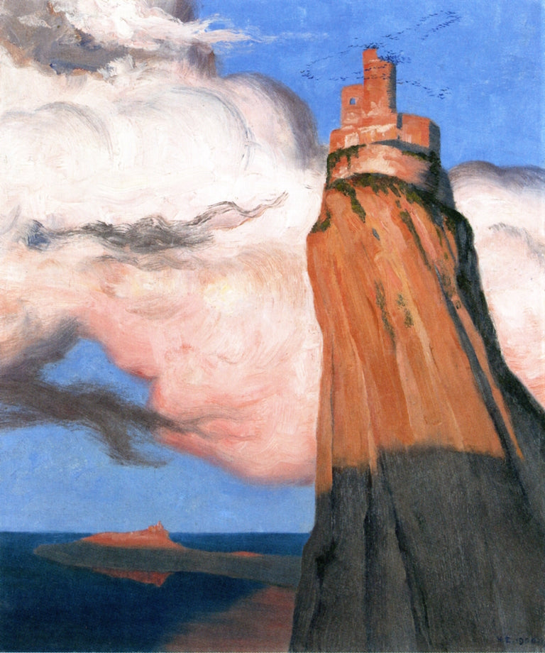 Castle on a Rock I, vintage artwork by Hans Emmenegger, 12x8" (A4) Poster