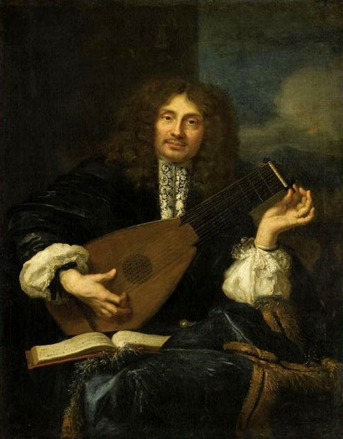 Portrait d'homme jouant du Luth, vintage artwork by Attributed to Laurent  Fauchier, 12x8" (A4) Poster