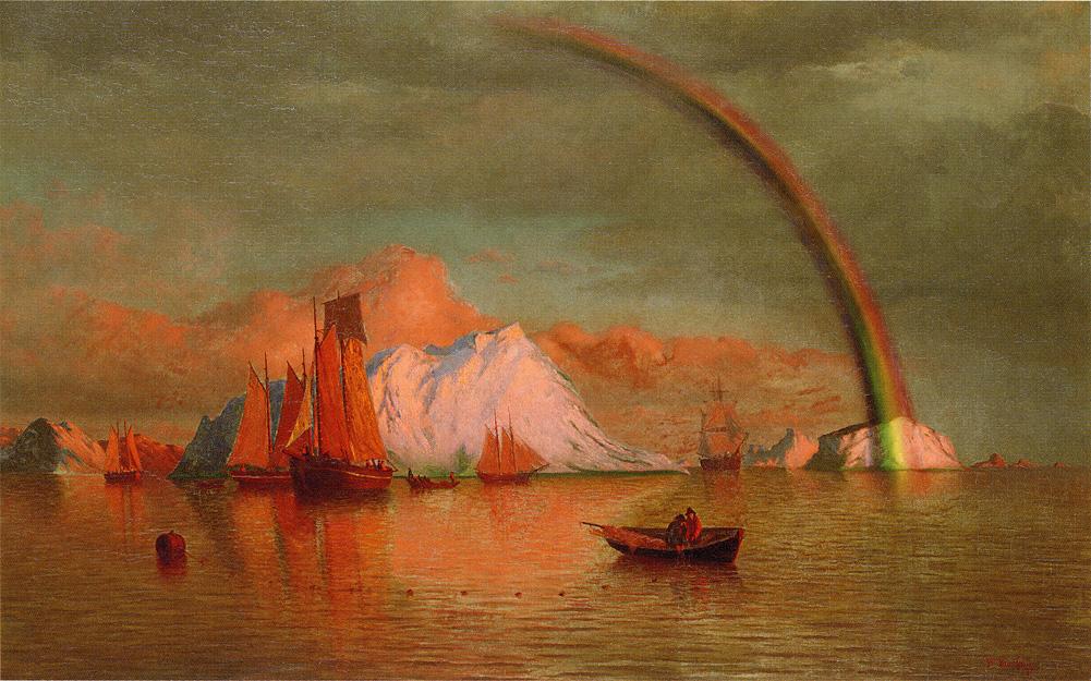 Arctic Sunset with Rainbow, vintage artwork by William Bradford, 12x8" (A4) Poster
