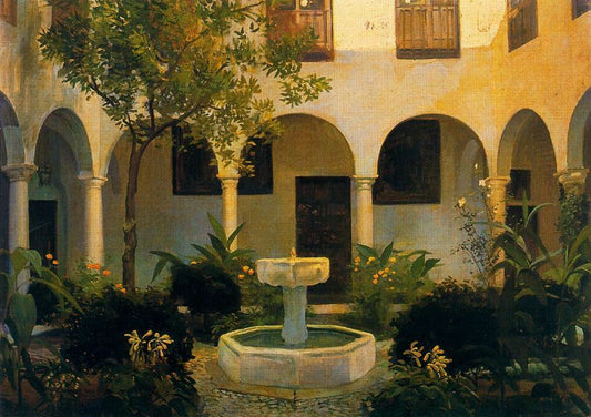 Patio del Hospital de San Juan de Dios, vintage artwork by Adolfo Lozano Sidro, 12x8" (A4) Poster