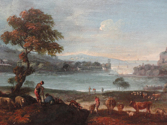 Landscape with Shepherds and Cattle, vintage artwork by Paolo Anesi, 12x8" (A4) Poster