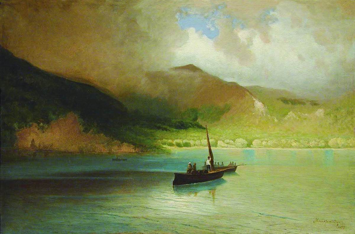 Landscape with a Fishing Boat, vintage artwork by Arseny Meschersky, 12x8" (A4) Poster