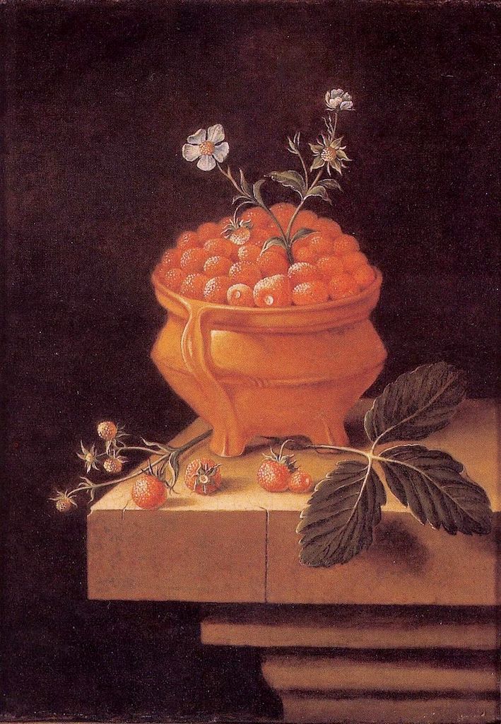 Still Life with a Bowl of Strawberries on a Stone Table, vintage artwork by Adriaen Coorte, 12x8" (A4) Poster