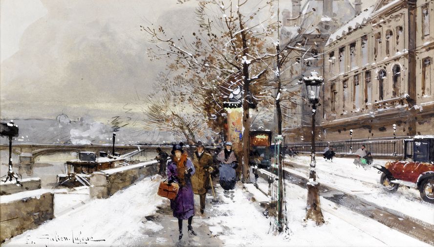 Quai d'Orsay, vintage artwork by Eugene Galien-Laloue, 12x8" (A4) Poster