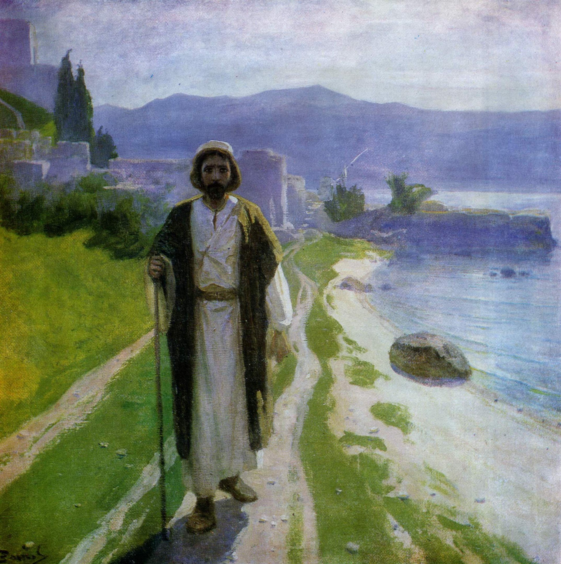 Christ on the Sea of Tiberias (Galilee), vintage artwork by Vasily Polenov, 12x8" (A4) Poster