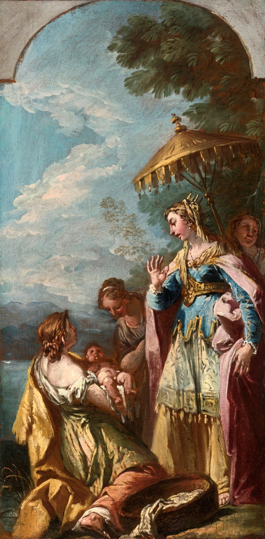 Hagar and the Angel and the Finding of Moses (study), vintage artwork by Gaspare Diziani, 12x8" (A4) Poster