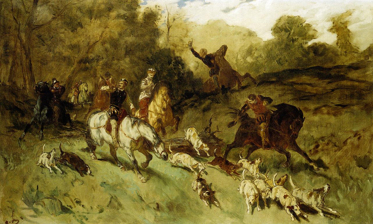 Marie Stuart at the Hunt, vintage artwork by Eugene Louis Lami, A3 (16x12") Poster Print