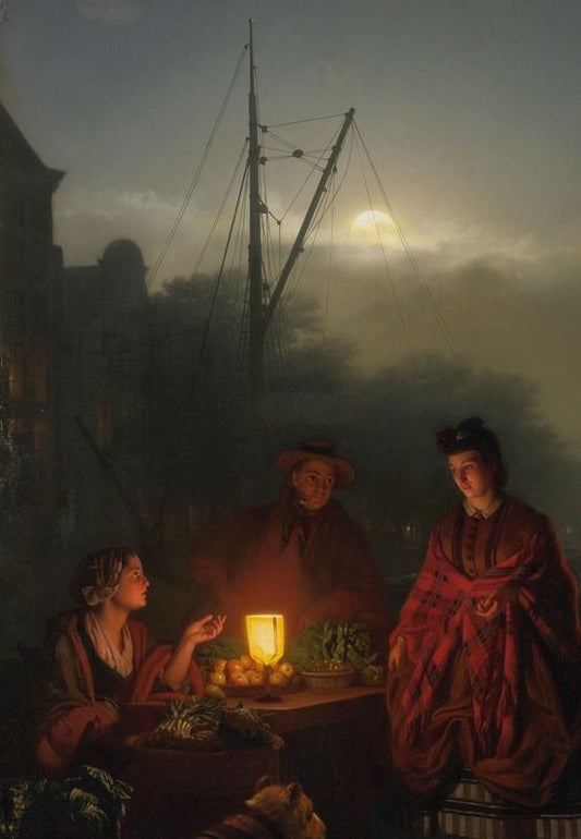 Night Market, vintage artwork by Petrus van Schendel, A3 (16x12") Poster Print