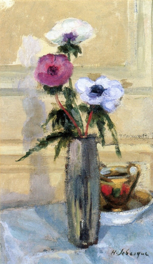 Bouquet of Anemones and Cup, vintage artwork by Henri Lebasque, 12x8" (A4) Poster