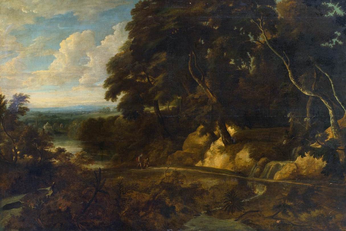 An Extensive Landscape with Figures along a Path, vintage artwork by Roelant Roghman, 12x8" (A4) Poster