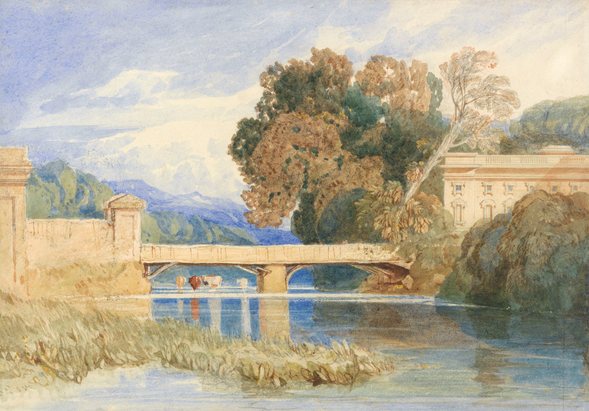 Chateau Navarre, near Evreux, Normandy, vintage artwork by John Sell Cotman, 12x8" (A4) Poster