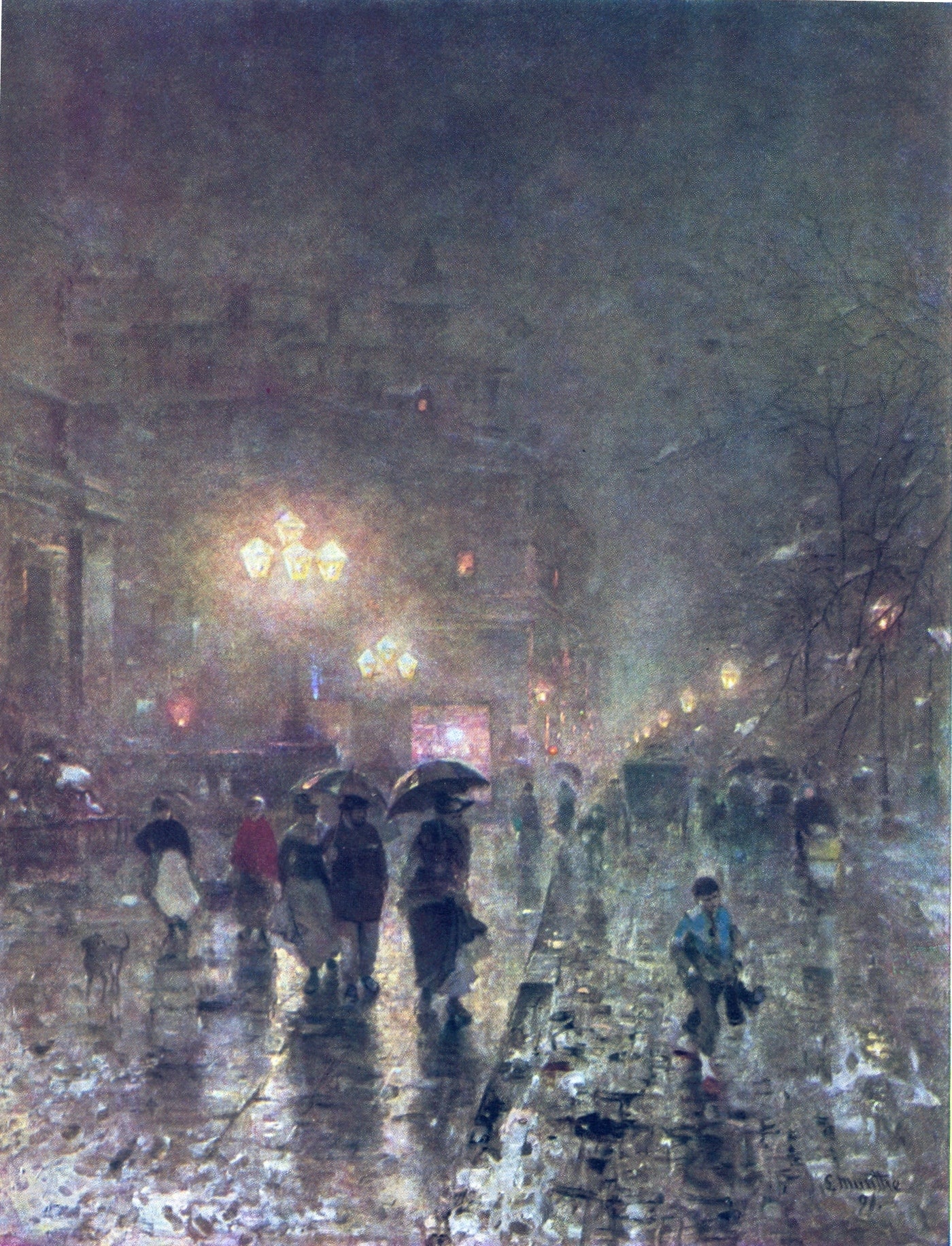 Municipal Theatre and Avenue, vintage artwork by Ludwig Munthe, 12x8" (A4) Poster
