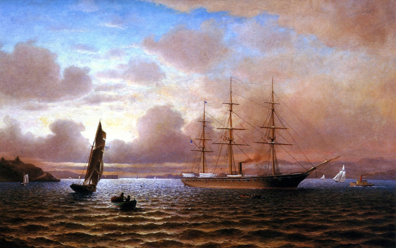 The Hartford: Admiral Farragut's Flagship Entering San Francisco Bay, vintage artwork by William Coulter, 12x8" (A4) Poster