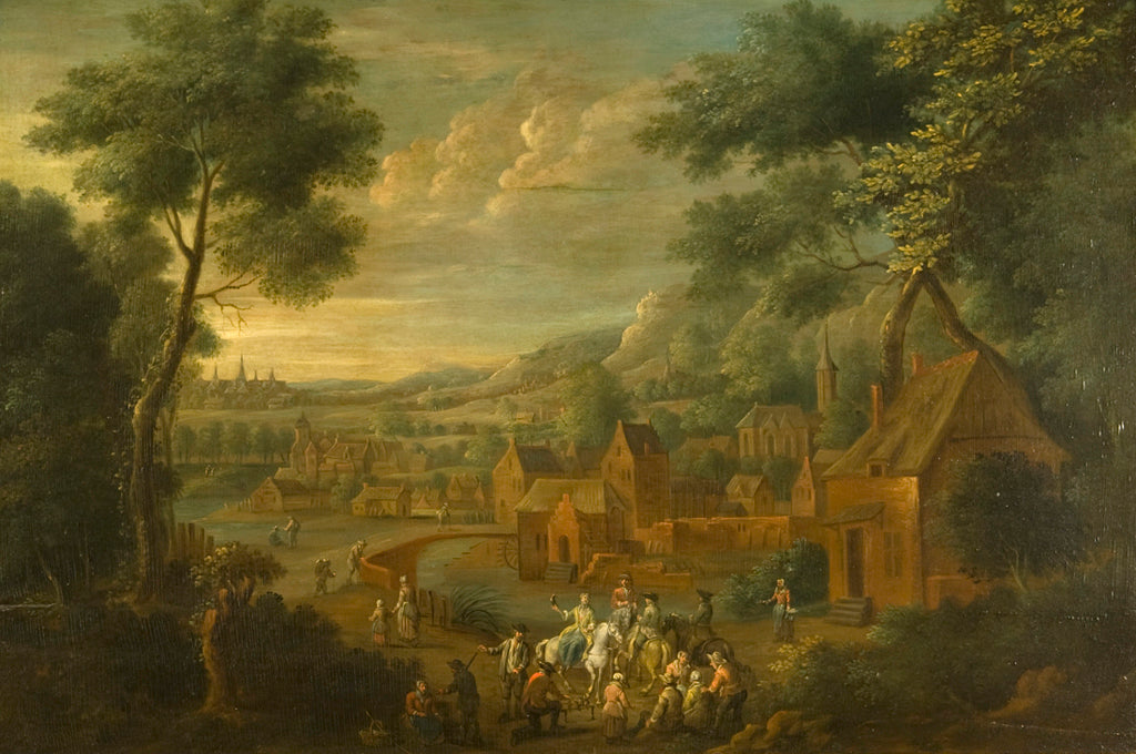 Landscape with Peasants and Hunting Party, vintage artwork by Jan Andrianensz. van Staveren, 12x8" (A4) Poster