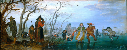 Winter, 'Skaters', vintage artwork by Adriaen van de Venne, 12x8" (A4) Poster