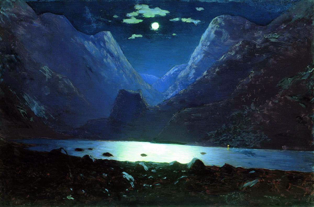 Moonlit Night in the Daryala Gorge, vintage artwork by Arkhip Ivanovich Kuindzhi, 12x8" (A4) Poster