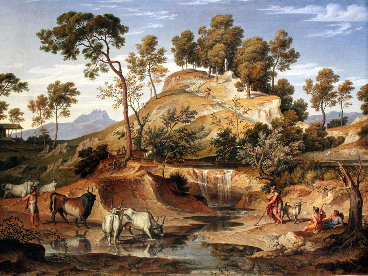 Serpentara Landscape with Herdsmen and cows at a Spring, vintage artwork by Joseph Anton Koch, 12x8" (A4) Poster