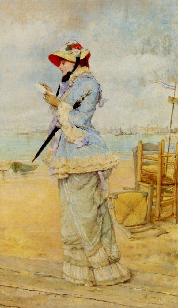 Lady by  the Sea, vintage artwork by Frederik Henrdik Kaemmerer, 12x8" (A4) Poster
