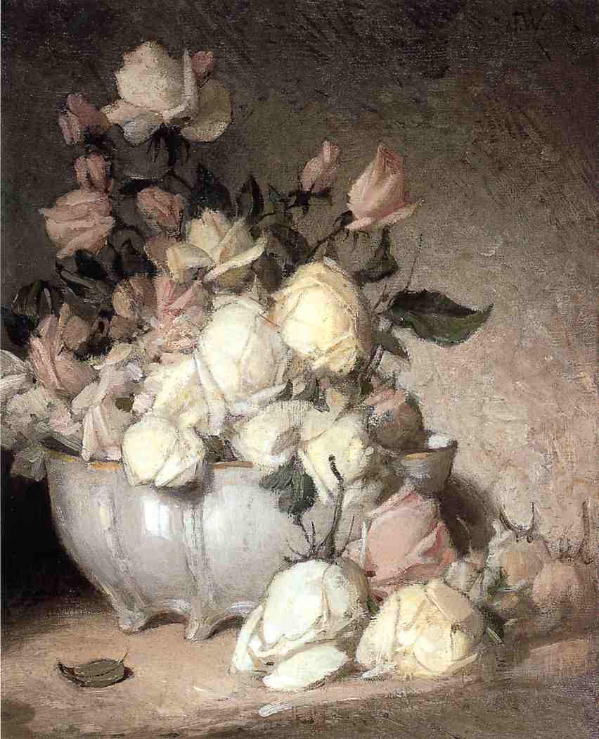 Roses in a Porcelain Bowl, vintage artwork by John Ferguson Weir, 12x8" (A4) Poster
