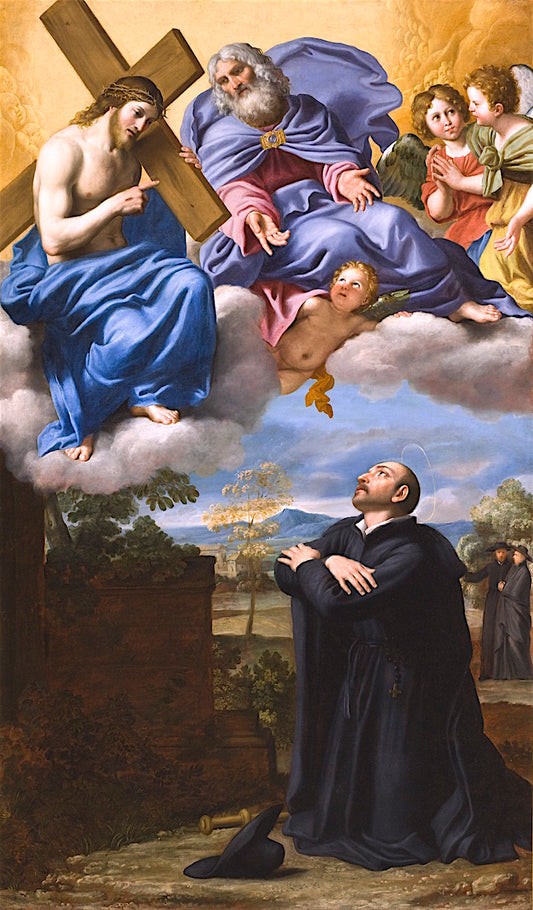 Saint Ignatius of Loyola's Vision of Christ and God the Father at La Storta, vintage artwork by Domenichino, 12x8" (A4) Poster