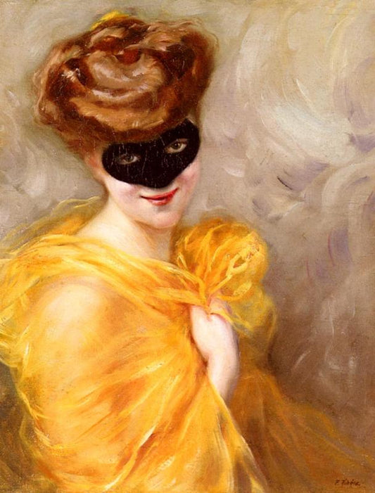 Lady at a masked ball, vintage artwork by Pedro (Pierre) Ribera, 12x8" (A4) Poster