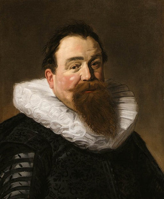 Portrait of a bearded Gentleman, bust length, wearing a coat and white ruff, vintage artwork by Judith Leyster, 12x8" (A4) Poster