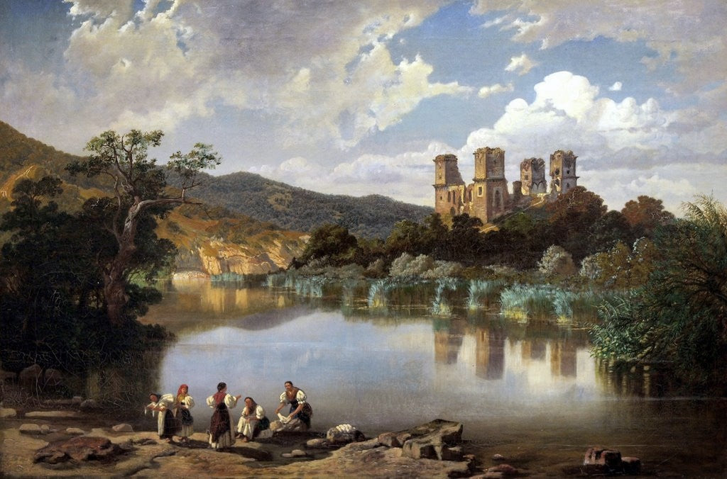 The Ruins of Diósgyor Castle, vintage artwork by Károly Telepy, 12x8" (A4) Poster