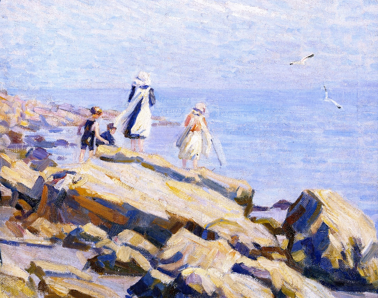 Children on the Rocks, vintage artwork by Helen Galloway McNicoll, 12x8" (A4) Poster