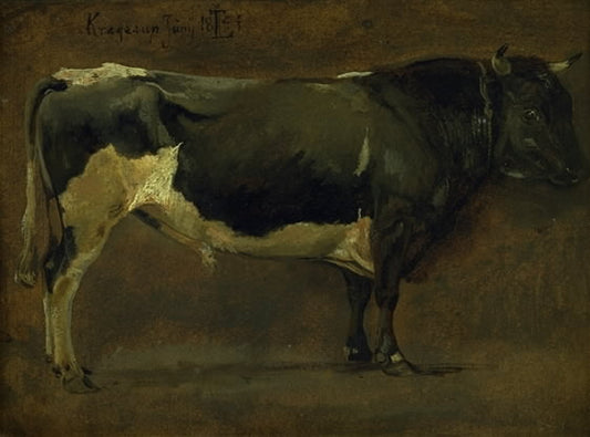 Study of a Bull (Sortbroget Tyr), vintage artwork by Johan Thomas Lundby e, A3 (16x12") Poster Print