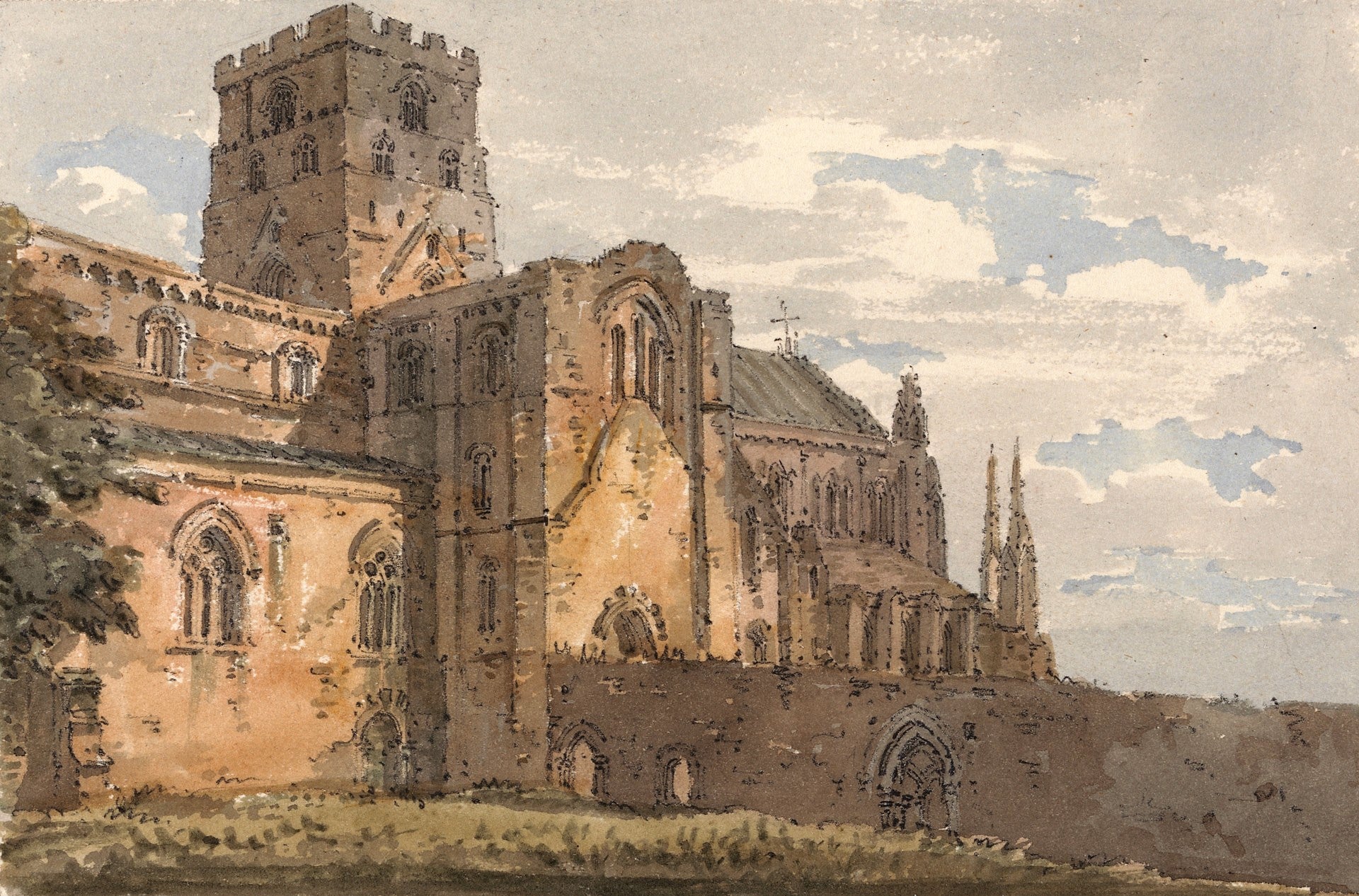 Carlisle Cathedral, Cumberland, from the South-west, vintage artwork by Thomas Girtin, 12x8" (A4) Poster