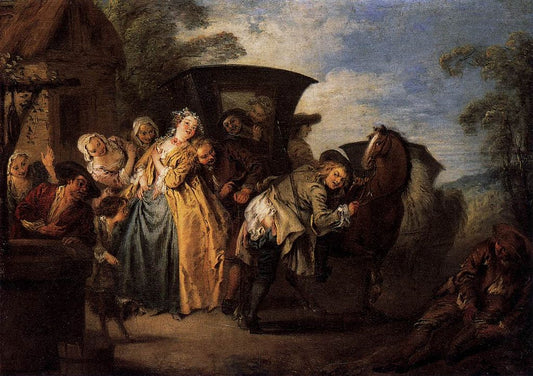 The Poet Roquebrun Breaks his Garter, vintage artwork by Jean-Baptiste Pater, 12x8" (A4) Poster