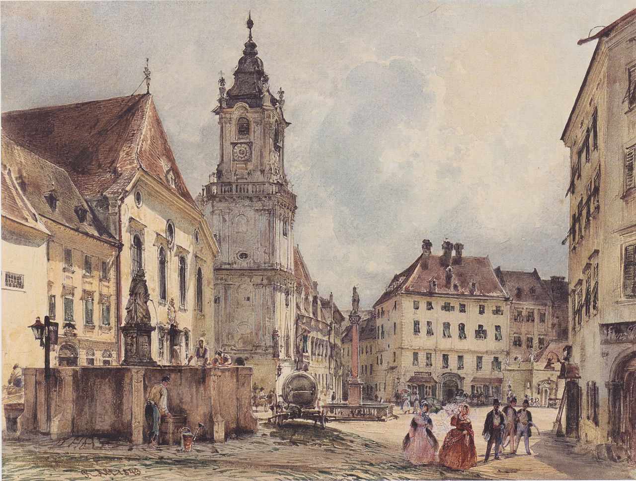 The Main Square in Bratislava, vintage artwork by Rudolf von Alt, A3 (16x12") Poster Print