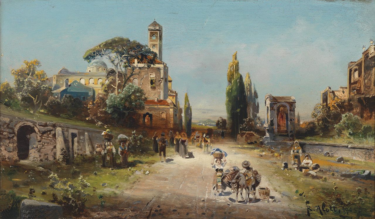 Via Appia, Rome, vintage artwork by Robert Alott, 12x8" (A4) Poster