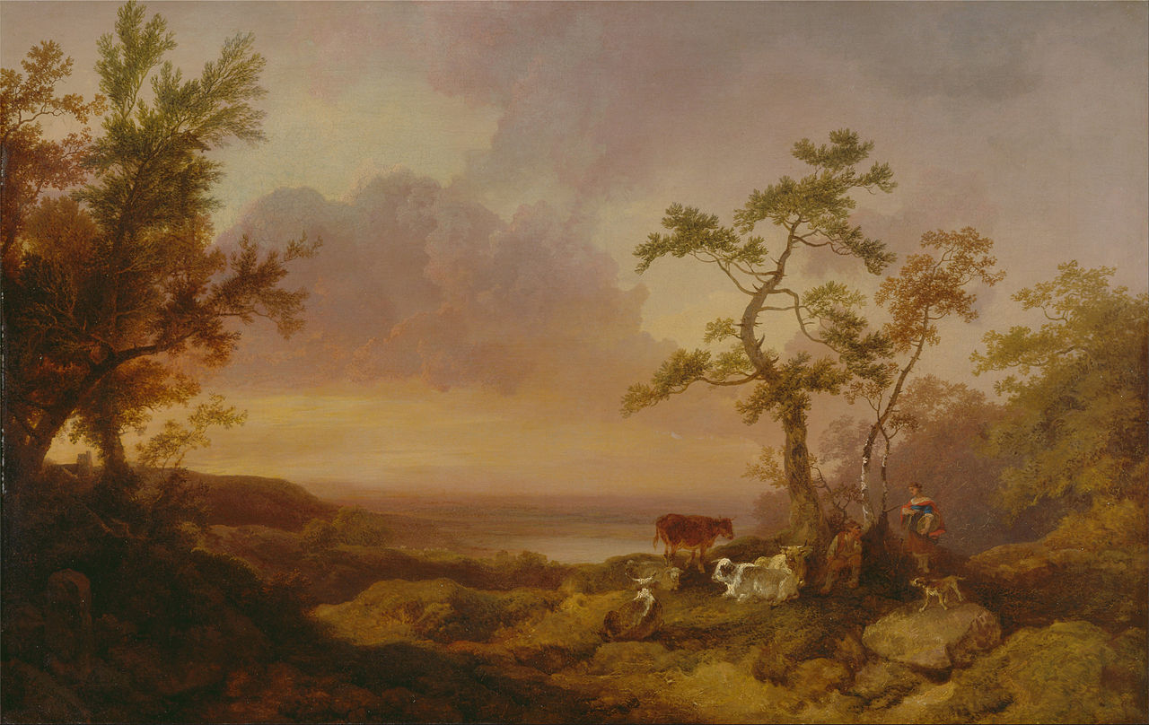 Landscape with Cattle and Peasant, vintage artwork by Philippe-Jacques de Loutherbourg, 12x8" (A4) Poster