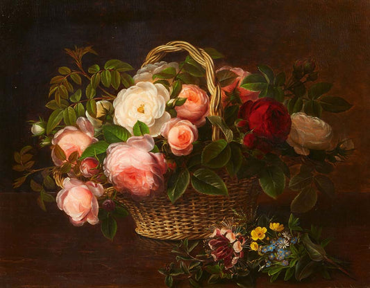 Floral Still Life in a Basket, vintage artwork by Johan Laurentz (J.L.) Jensen, A3 (16x12") Poster Print
