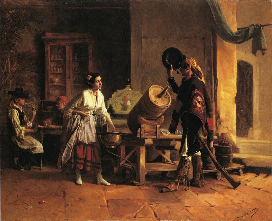 Kitchen in Valencia, vintage artwork by Jules Worms, 12x8" (A4) Poster