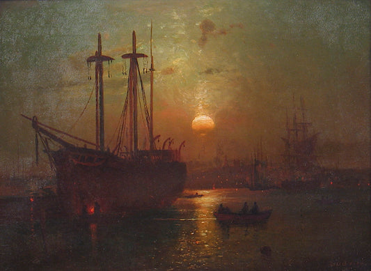 Whale Ship of New Bedford Harbor, vintage artwork by Lemuel D. Eldred, 12x8" (A4) Poster