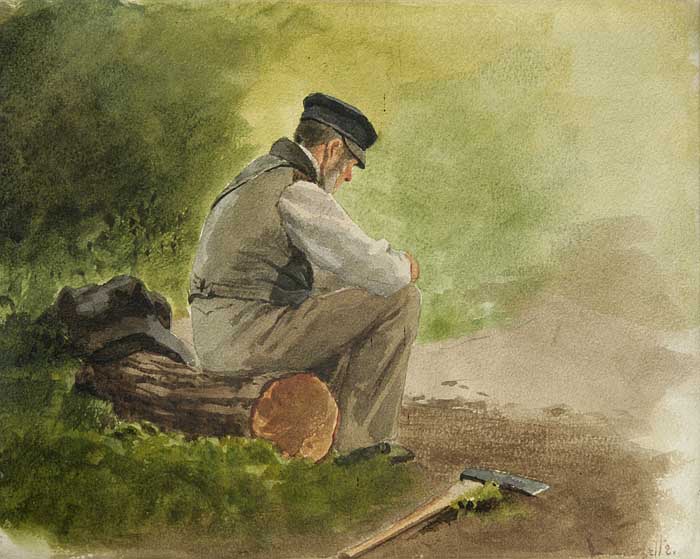 Sitting lumberjack, vintage artwork by Louis Douzette, 12x8" (A4) Poster