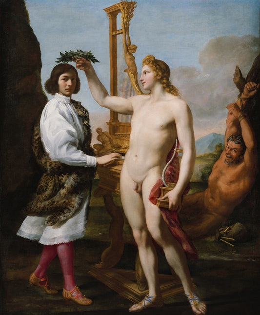 Marcantonio Pasqualini (1614–1691) Crowned by  Apollo, vintage artwork by Andrea Sacchi, 12x8" (A4) Poster