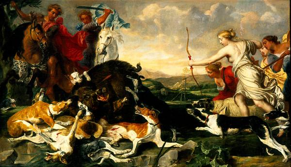 Atalanta and Meleager Hunt the Calydonian Boar, vintage artwork by Jan Fyt, 12x8" (A4) Poster