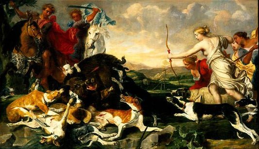 Atalanta and Meleager Hunt the Calydonian Boar, vintage artwork by Jan Fyt, 12x8" (A4) Poster